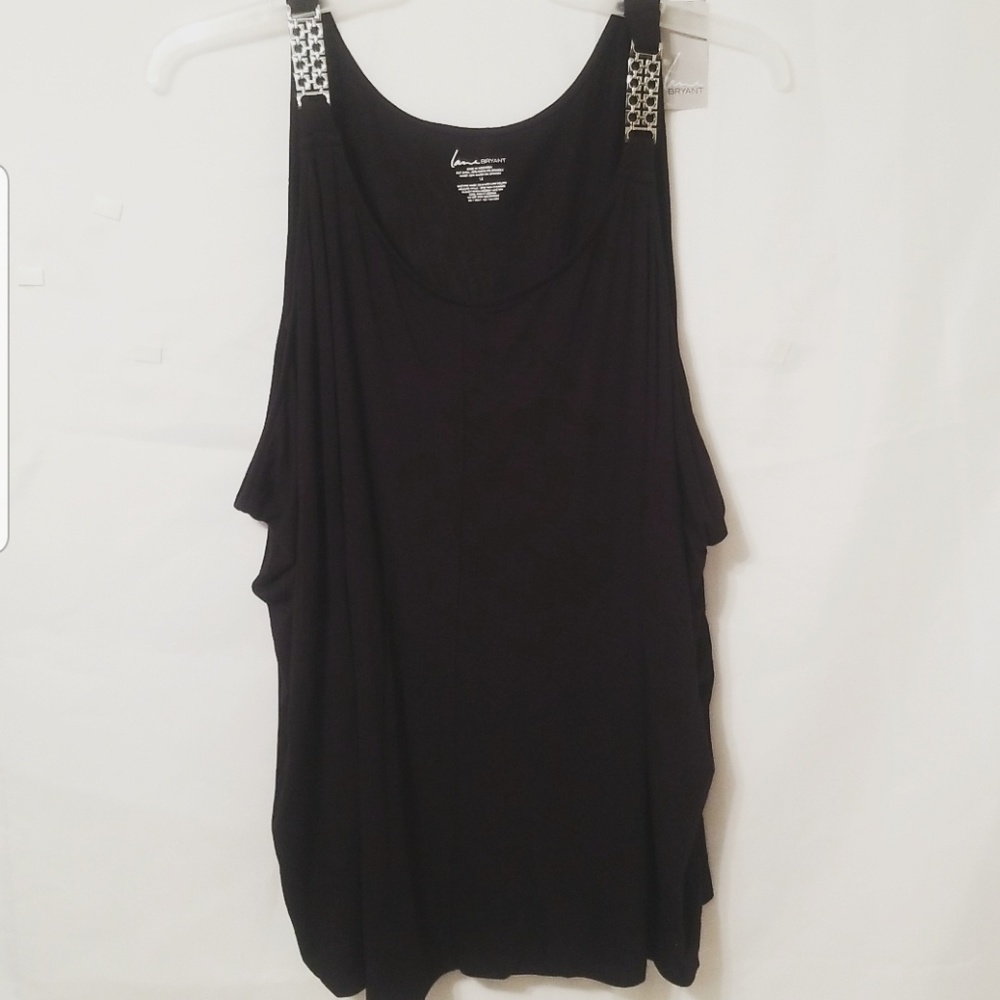 Lane Bryant black tank with silver shoulder chain